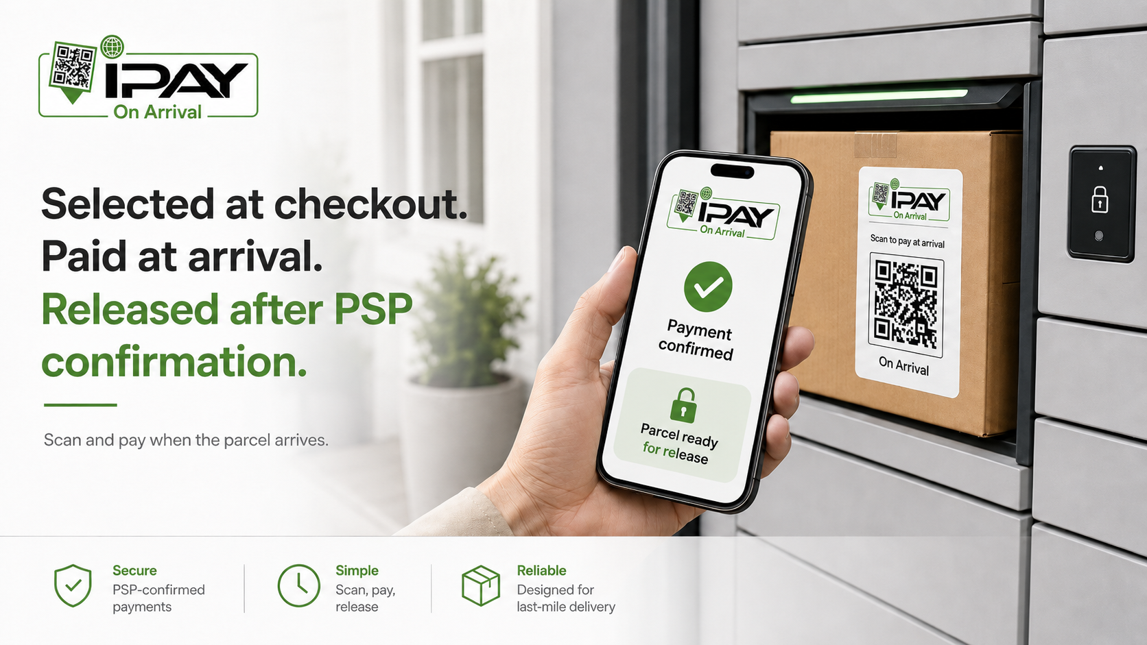 IPAY scan-and-pay at locker — payment confirmed, parcel ready for release